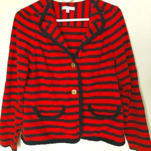 Cabi Blue and Read Striped Cardigan